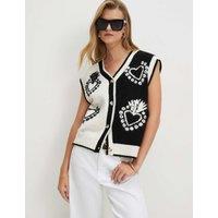 River Island Monochrome Heart V-Neck Waistcoat Black Mix