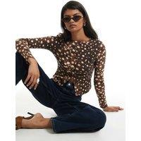 River Island Deer Print Rib Cardigan Brown Mix
