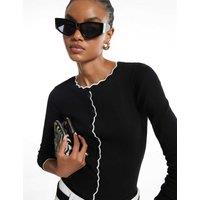 River Island Scallop Trim Ribbed Cardigan Black