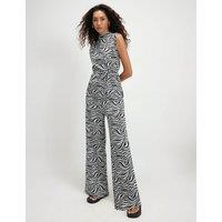 River Island Pure Cotton Zebra Print Wide Leg Trousers Black Mix