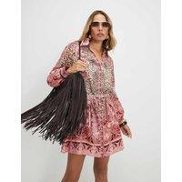 River Island Pure Cotton Printed Belted Mini Shirt Dress Brown Mix