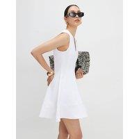 River Island Cotton Rich V-Neck Mini Fit & Flare Dress White