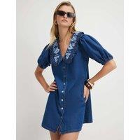 River Island Embroidered Mini Shirt Dress Dark Blue Denim