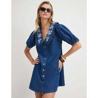 River Island Pure Cotton Embroidered Mini Shirt Dress Dark Blue Denim