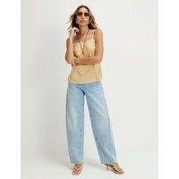River Island Twist Seam Raw Hem Barrel Jeans Light Blue