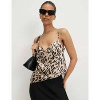 River Island Leopard Print Cowl Neck Cami Top Beige Mix