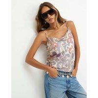 River Island Paisley Cowl Neck Cami Top Beige Mix