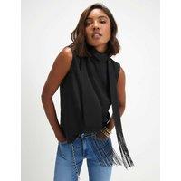 River Island Fringed Scarf Neck Tank Top Black