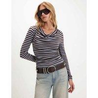 River Island Cowl Neck Draped Striped Top Blue Mix