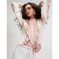 River Island Floral Lace Detail Button Through Blouse Pink Mix