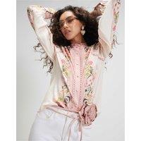 River Island Floral Lace Detail Button Through Blouse Pink Mix