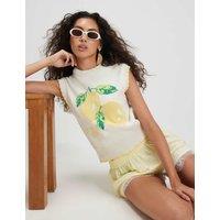 River Island Lemon Whipstitch Knitted Vest Cream Mix