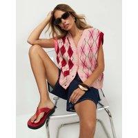 River Island Argyle V-Neck Knitted Vest Pink Mix