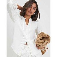 River Island Pure Cotton Pintuck Frill Sleeve Blouse White