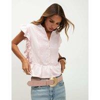 River Island Jersey Embroidered Notch Neck Blouse Pink