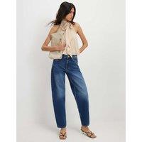 River Island Mid Rise Barrel Jeans Blue Denim