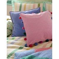 Bluebellgrey Pure Cotton Velvet Pom Pom Cushion Light Pink