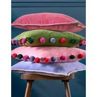 Bluebellgrey Blanket Stitch Pure Cotton Velvet Cushion Pink