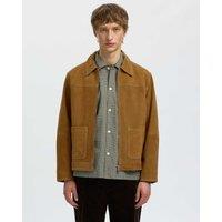 Selected Suede Collared Zip Up Jacket Tan