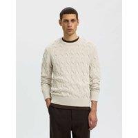 Selected Pure Cotton Cable Crew Neck Jumper Light Cream