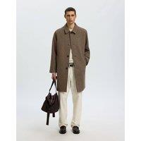Selected Wool Blend Checked Car Coat Brown