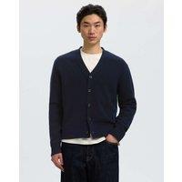 SELECTED HOMME Wool Rich Textured V-Neck Cardigan Navy