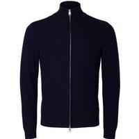 Selected Pure Merino Wool Cable Zip Up Cardigan Navy