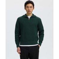 Selected Pure Cotton Ribbed Half Zip Jumper Dark Green