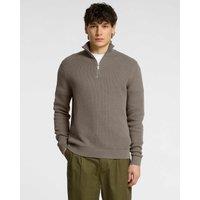 Selected Pure Cotton Textured Half Zip Jumper Taupe