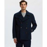 Selected Wool Blend Double Breasted Pea Coat Dark Navy