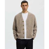 SELECTED HOMME Wool Rich Textured V-Neck Cardigan Oatmeal