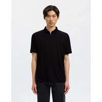 Selected Cotton Blend Half Zip Polo Shirt Black