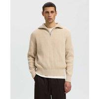 Selected Pure Cotton Ribbed Half Zip Jumper Cream