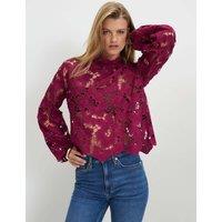 River Island High Neck Blouse Burgundy