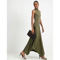 River Island Satin Knitted High Neck Maxi Bodycon Dress Khaki