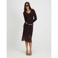 River Island Lace V-Neck Midi Jumper Dress Chocolate