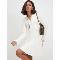 River Island Ribbed Collared V-Neck Mini Jumper Dress Cream