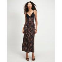River Island Animal Print Lace Detail Maxi Bodycon Dress Beige Mix