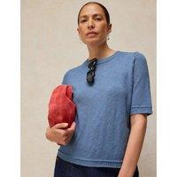 White Stuff Cotton Rich Crew Neck Knitted T-Shirt Blue