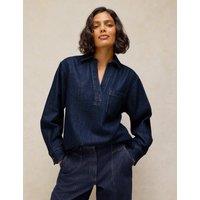 White Stuff Denim Collared Relaxed Pocket Tunic Dark Blue Denim