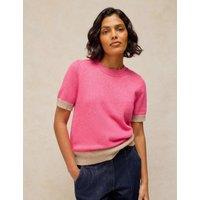 White Stuff Wool Blend Colour Block Knitted T-Shirt Pink Mix