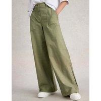 White Stuff Cotton Blend Wide Leg Chinos with Linen Green