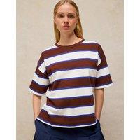White Stuff Pure Cotton Striped Midweight T-Shirt Brown Mix