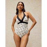 White Stuff Tiger Print Halterneck Swimsuit White Mix