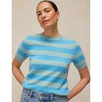 White Stuff Wool Blend Striped Knitted T-Shirt Blue Mix