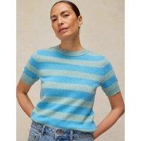 White Stuff Wool Blend Striped Knitted T-Shirt Blue Mix