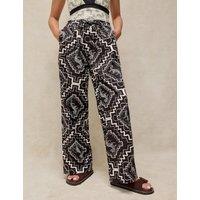 White Stuff Cotton Rich Beach Trousers With Linen Black Mix