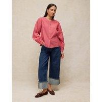 White Stuff Cotton Rich Jacquard Blouson Sleeve Blouse Pink Mix
