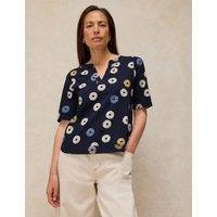 White Stuff Pure Cotton Printed Notch Neck T-Shirt Navy Mix