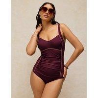 White Stuff Ruched V-Neck Swimsuit Purple